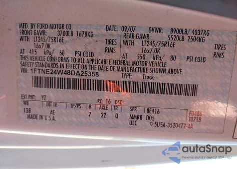 2008 Ford E-250 Commercial/Recreational z USA, uszkodzony, nr VIN 1FTNE24W48DA25358